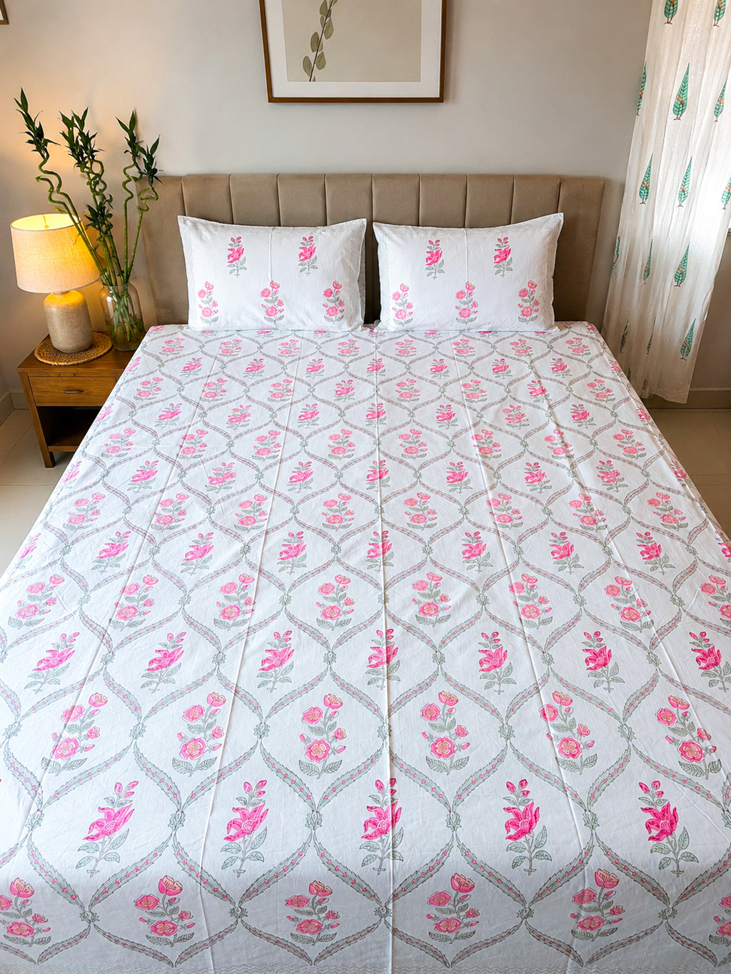 Rose Jal Handblock Premium Cotton Bedsheet Set (Copy)