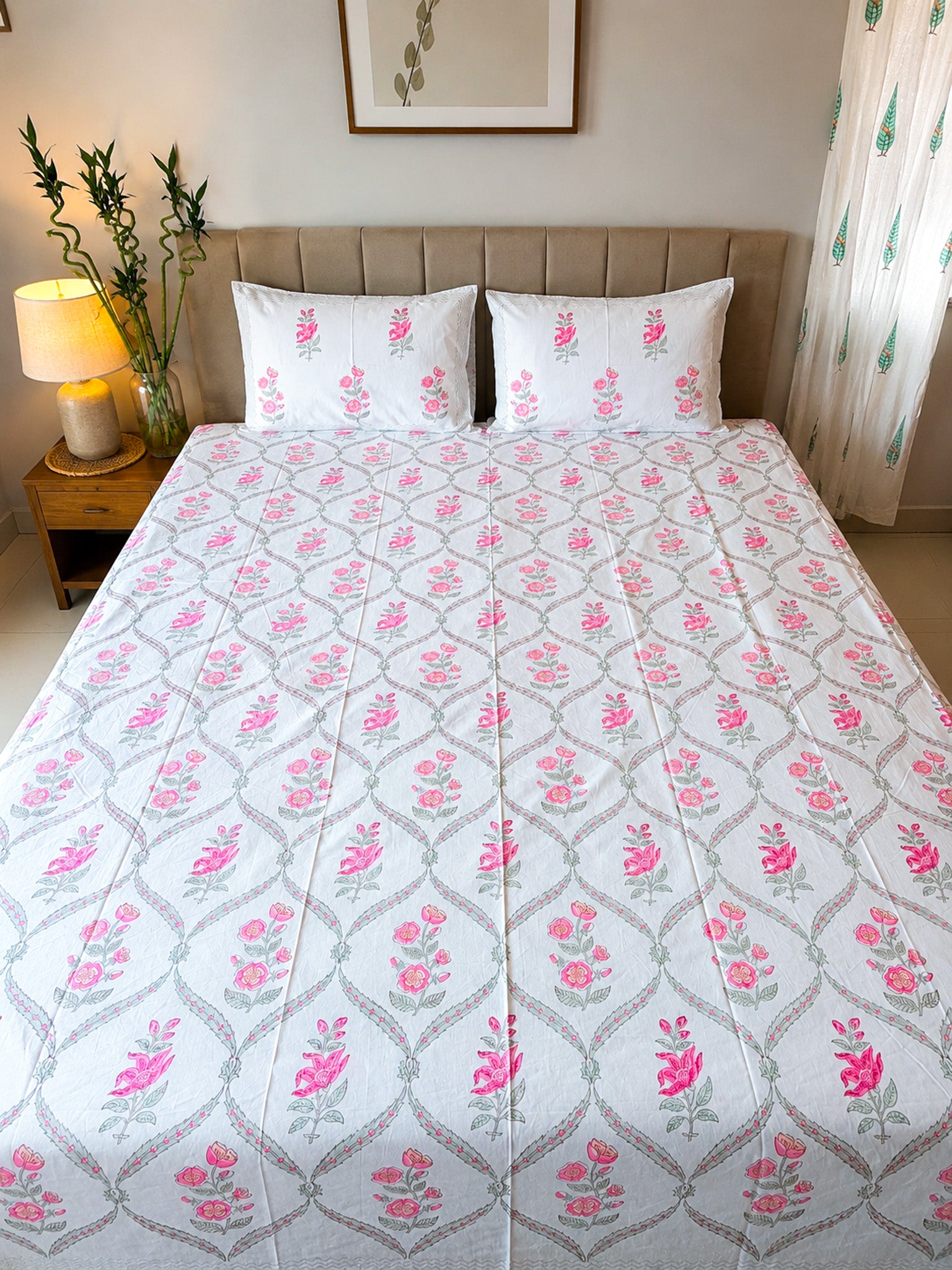 Rose Jal Handblock Premium Cotton Bedsheet Set (Copy)
