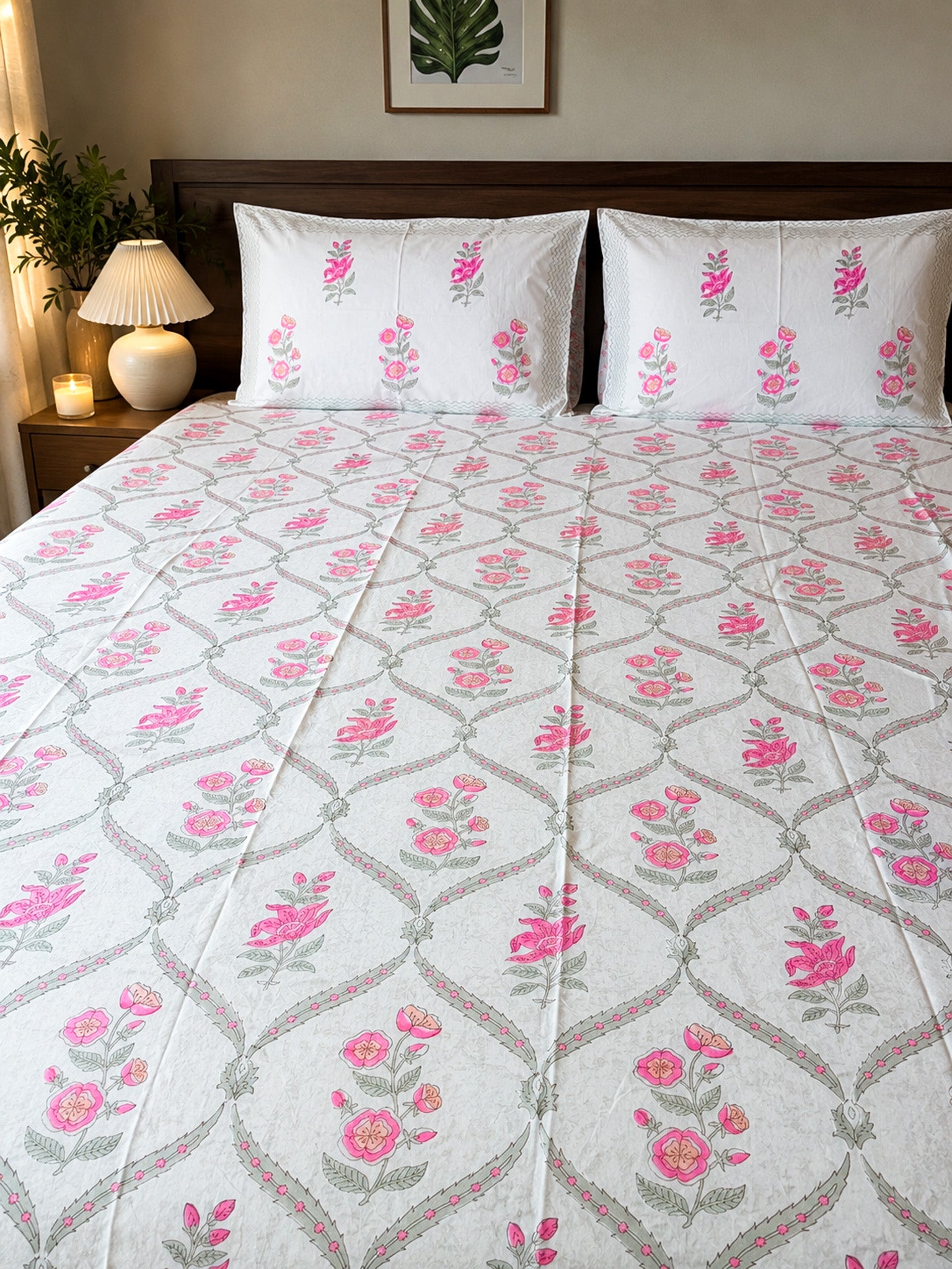 Rose Jal Handblock Premium Cotton Bedsheet Set (Copy)
