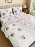 ORA Living Pink Anar Garden Handblock Reversible Pure Mulmul Cotton Quilt shown with both printed sides