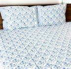 Blue Floral Butta Handblock Premium Cotton Bedsheet Set — hand-block printed bedsheet set, product view 1.