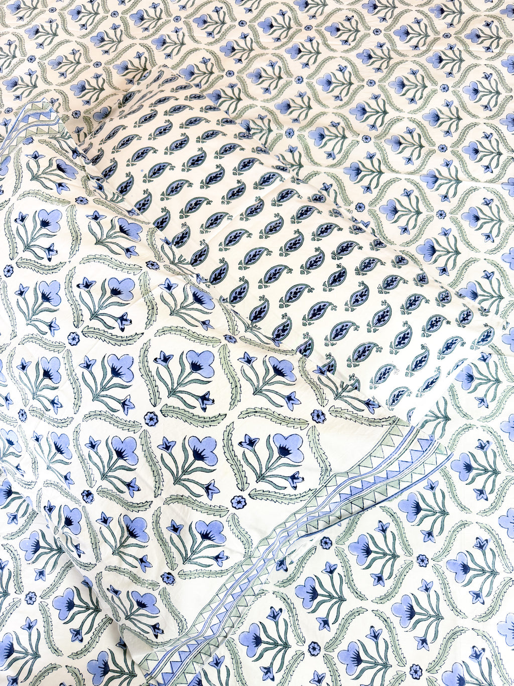Blue Floral Butta Handblock Premium Cotton Bedsheet Set — hand-block printed bedsheet set, product view 4.