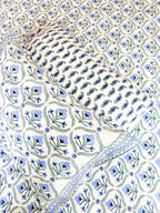 Blue Floral Butta Handblock Premium Cotton Bedsheet Set — hand-block printed bedsheet set, product view 4.