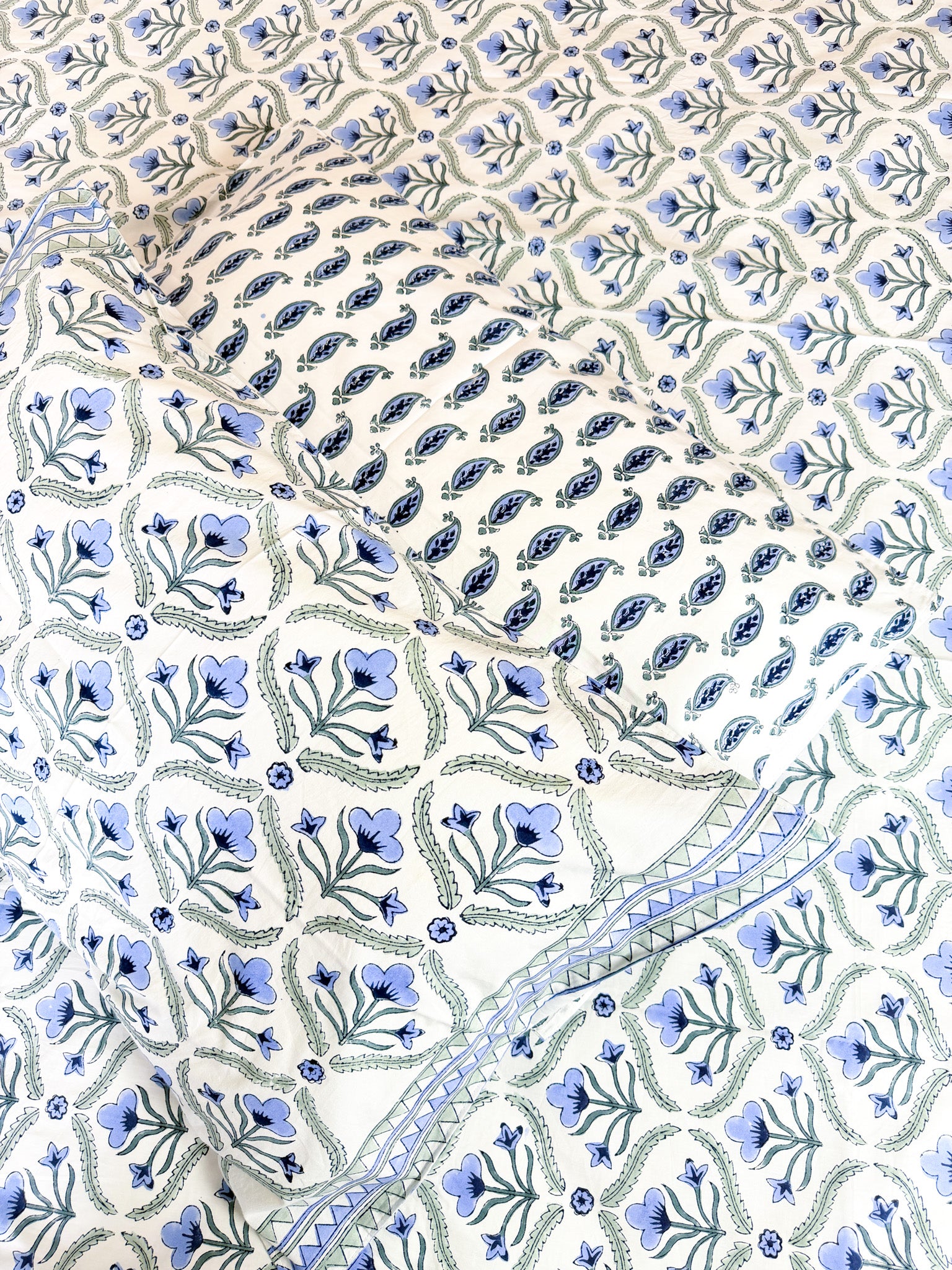 Blue Floral Butta Handblock Premium Cotton Bedsheet Set — hand-block printed bedsheet set, product view 4.