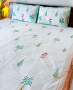 Palm & Pink Floral Handblock Premium Cotton Bedsheet Set — hand-block printed bedsheet set, product view 4.