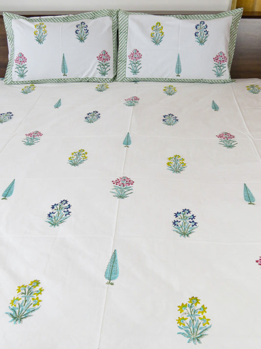 Gulzaar Handblock Printed Premium Cotton Bedsheet with Two Reversible Pillow Cover