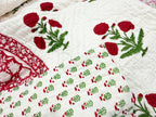 ORA Living Red Ivory Floral Handblock Reversible Pure Mulmul Cotton Quilt reversible print detail