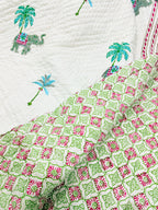 ORA Living Elephant Palm Handblock Reversible Pure Mulmul Cotton Quilt reversible print detail