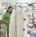 ORA Living Pink Anar Handblock Reversible Pure Mulmul Cotton Quilt shown with both printed sides