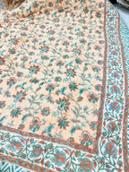 ORA Living Peach Floral Handblock Reversible Pure Mulmul Cotton Quilt floral or motif detail