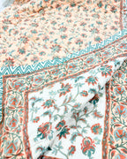ORA Living Peach Floral Handblock Reversible Pure Mulmul Cotton Quilt reversible print detail