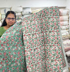 ORA Living Sage Pink Blossom Handblock Reversible Pure Mulmul Cotton Quilt shown with both printed sides