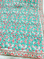 ORA Living Sage Pink Blossom Handblock Reversible Pure Mulmul Cotton Quilt floral or motif detail