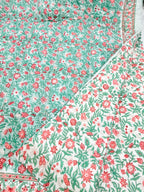 ORA Living Sage Pink Blossom Handblock Reversible Pure Mulmul Cotton Quilt reversible print detail