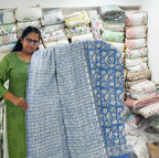 ORA Living Violet White Floral Handblock Reversible Pure Mulmul Cotton Quilt floral or motif detail