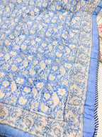 ORA Living Violet White Floral Handblock Reversible Pure Mulmul Cotton Quilt reversible print detail
