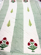 ORA Living Red Poppy Stripe Handblock Reversible Pure Mulmul Cotton Quilt floral or motif detail