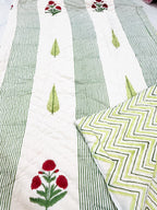ORA Living Red Poppy Stripe Handblock Reversible Pure Mulmul Cotton Quilt reversible print detail