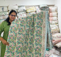 ORA Living Green Anar Handblock Reversible Pure Mulmul Cotton Quilt shown with both printed sides