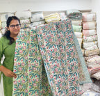 ORA Living Green Anar Handblock Reversible Pure Mulmul Cotton Quilt floral or motif detail