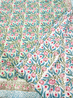 ORA Living Green Anar Handblock Reversible Pure Mulmul Cotton Quilt reversible print detail
