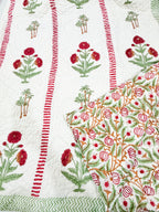 ORA Living Maroon Poppy Palm Handblock Reversible Pure Mulmul Cotton Quilt reversible print detail