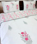 ORA Living Guldasta Handblock Reversible Pure Mulmul Cotton Dohar styled on a bed