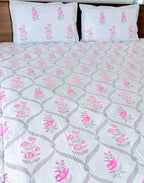 Cotton fabric detail of ORA Living Rose Jal Handblock Premium Cotton Bedsheet Set