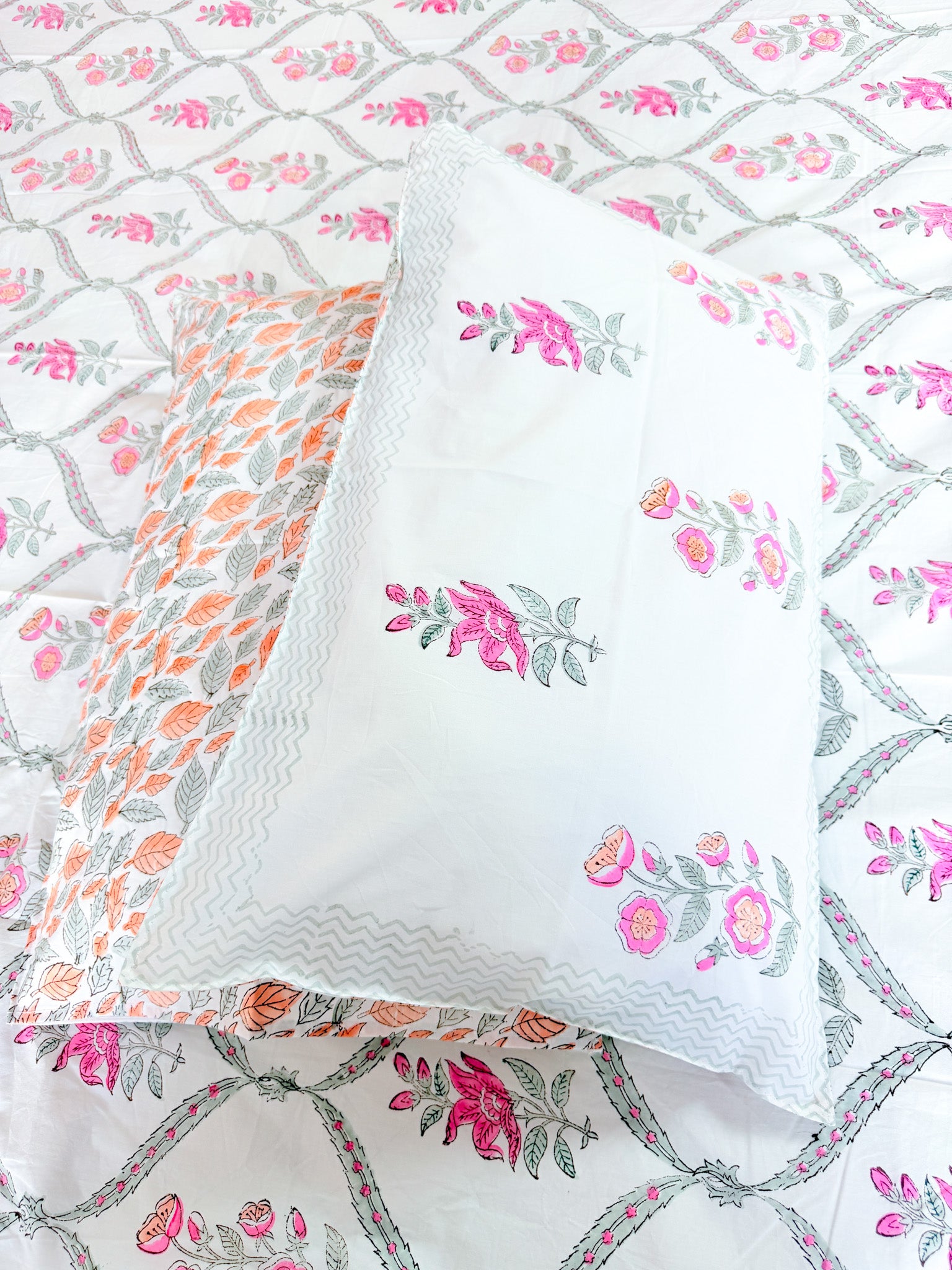 Rose Jal Handblock Premium Cotton Bedsheet Set (Copy)