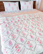 ORA Living Rose Jal Handblock Reversible Pure Mulmul Cotton Quilt floral or motif detail