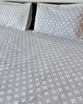 Print detail of ORA Living Grey Cross Handblock Premium Cotton Bedsheet Set