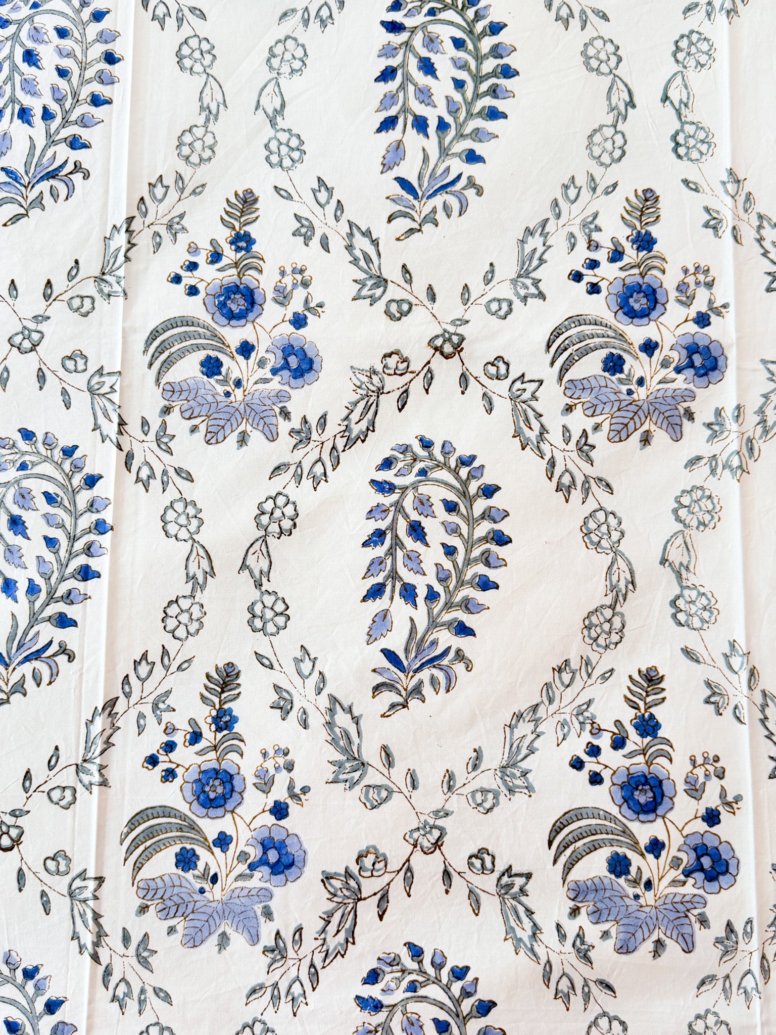 ORA Living Blue & Grey Floral Handblock Premium Cotton Bedsheet Set with matching pillow covers