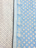 Blue and white cross print detail of ORA Living Blue Cross Handblock Reversible Pure Mulmul Cotton Dohar