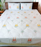 Full view of the hand block print on ORA Living Red Yellow Wildflower Handblock Premium Cotton Bedsheet Set