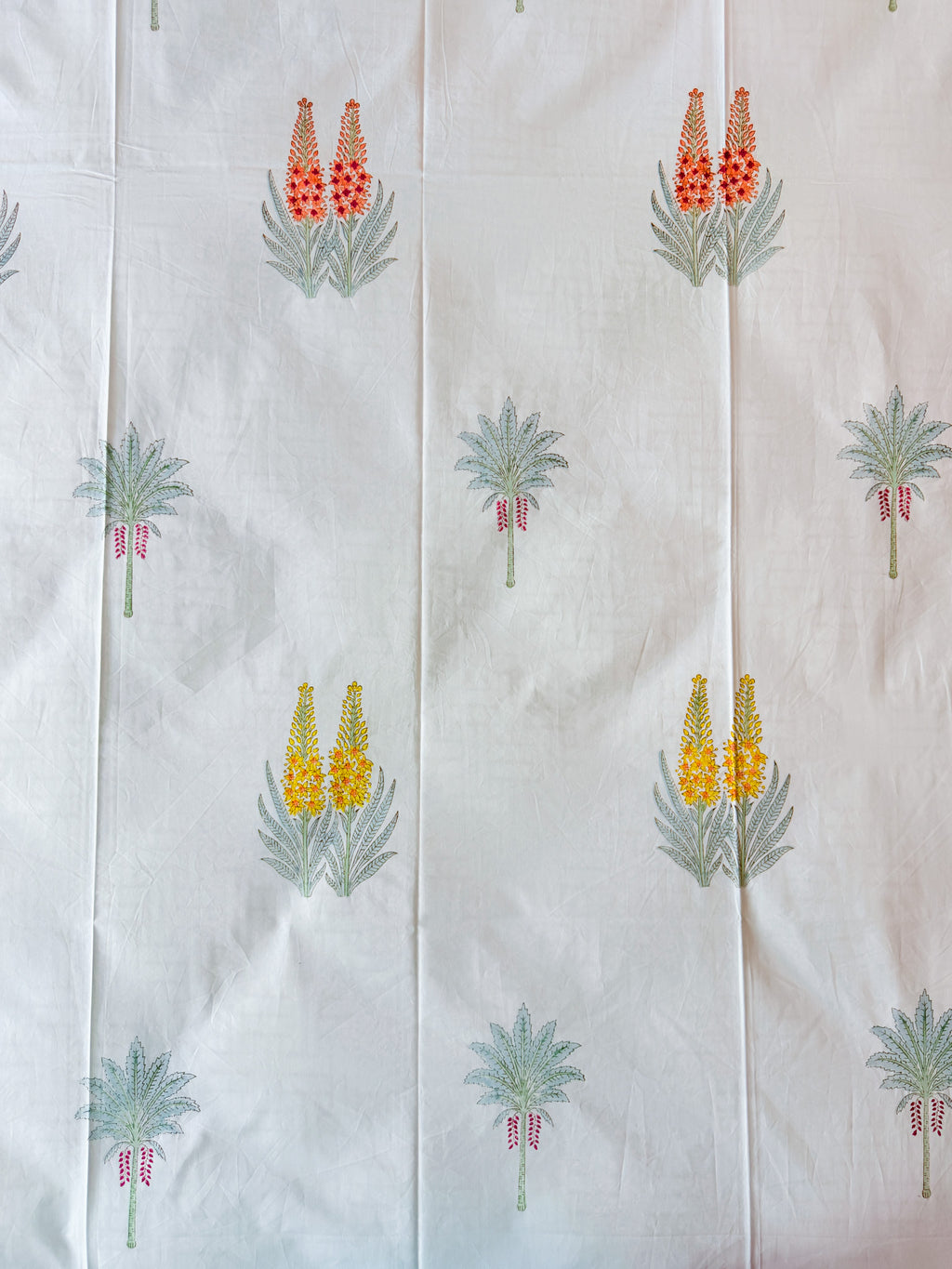 Print detail of ORA Living Red Yellow Wildflower Handblock Premium Cotton Bedsheet Set