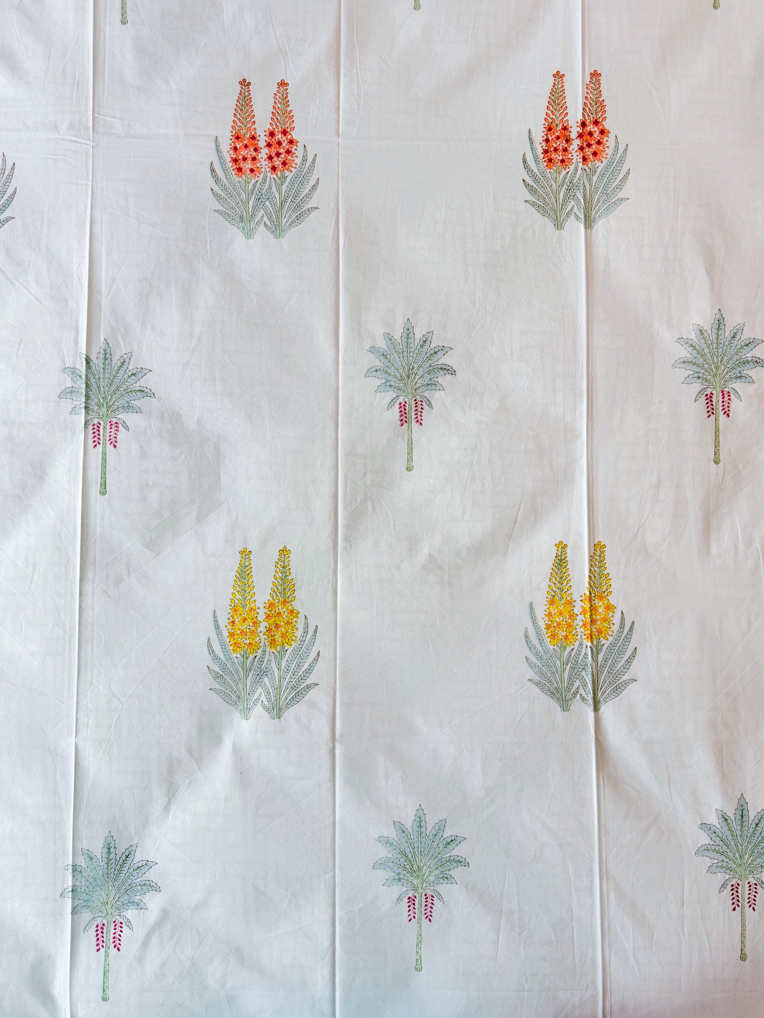 Print detail of ORA Living Red Yellow Wildflower Handblock Premium Cotton Bedsheet Set