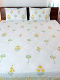 ORA Living Primrose Green Leaf Handblock Premium Cotton Bedsheet Set with matching pillow covers