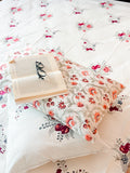 Cotton fabric detail of ORA Living Pink Anar Garden Handblock Premium Cotton Bedsheet Set