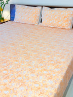 ORA Living Orange White Floral Handblock Premium Cotton Bedsheet Set with matching pillow covers