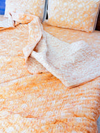 ORA Living Orange White Floral Handblock Reversible Pure Mulmul Cotton Quilt floral or motif detail