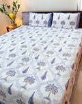 Print detail of ORA Living Blue Palm Frame Handblock Premium Cotton Bedsheet Set