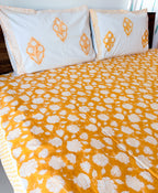 Yellow Floral Handblock Premium Cotton Bedsheet Set — hand-block printed bedsheet set, product view 2.