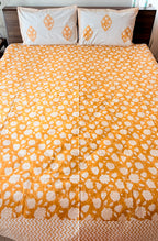 Yellow Floral Handblock Premium Cotton Bedsheet Set — hand-block printed bedsheet set, product view 4.