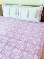 Lavender Floral Handblock Premium Cotton Bedsheet Set — hand-block printed bedsheet set, product view 2.