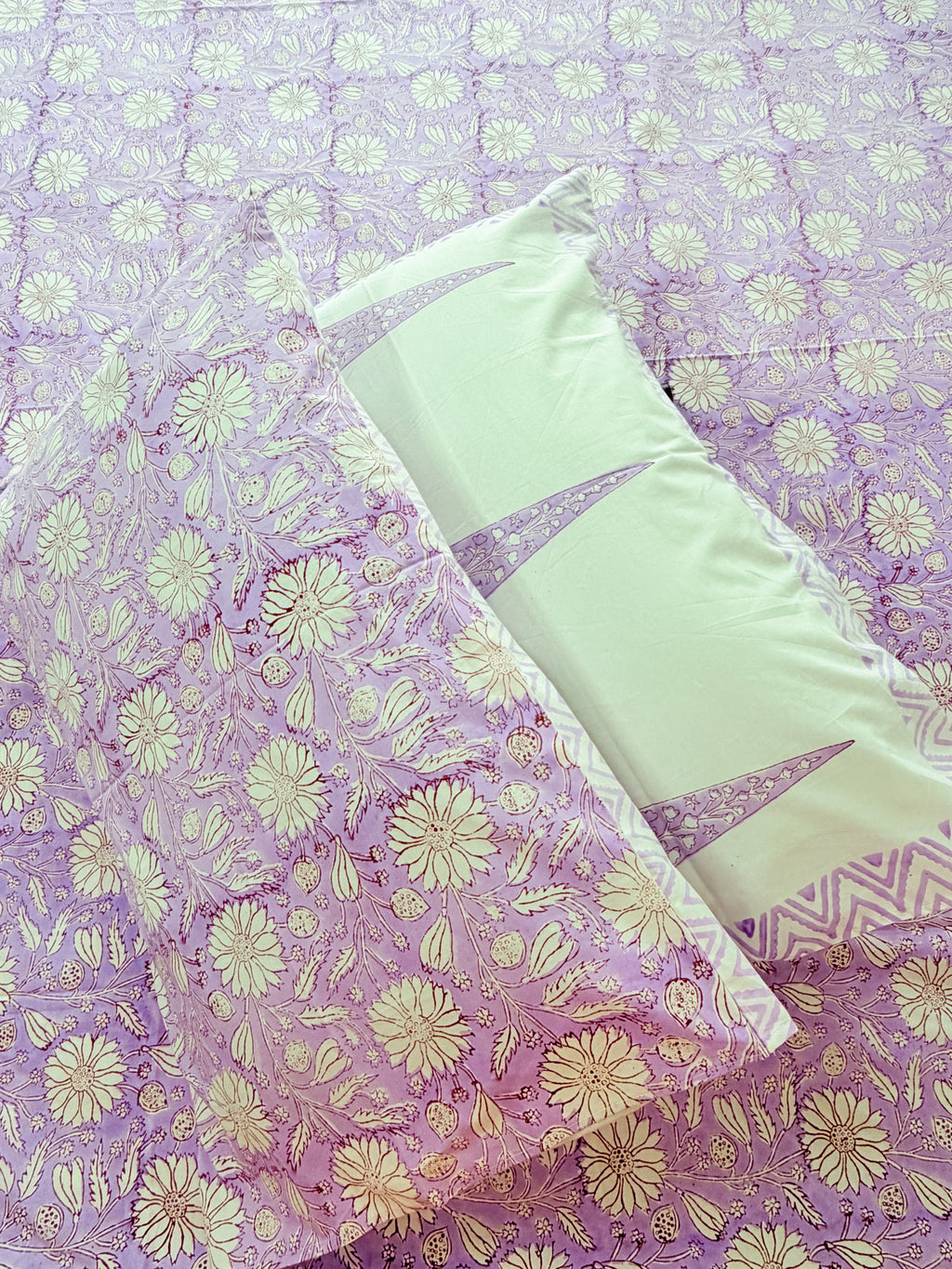 Lavender Floral Handblock Premium Cotton Bedsheet Set — hand-block printed bedsheet set, product view 8.