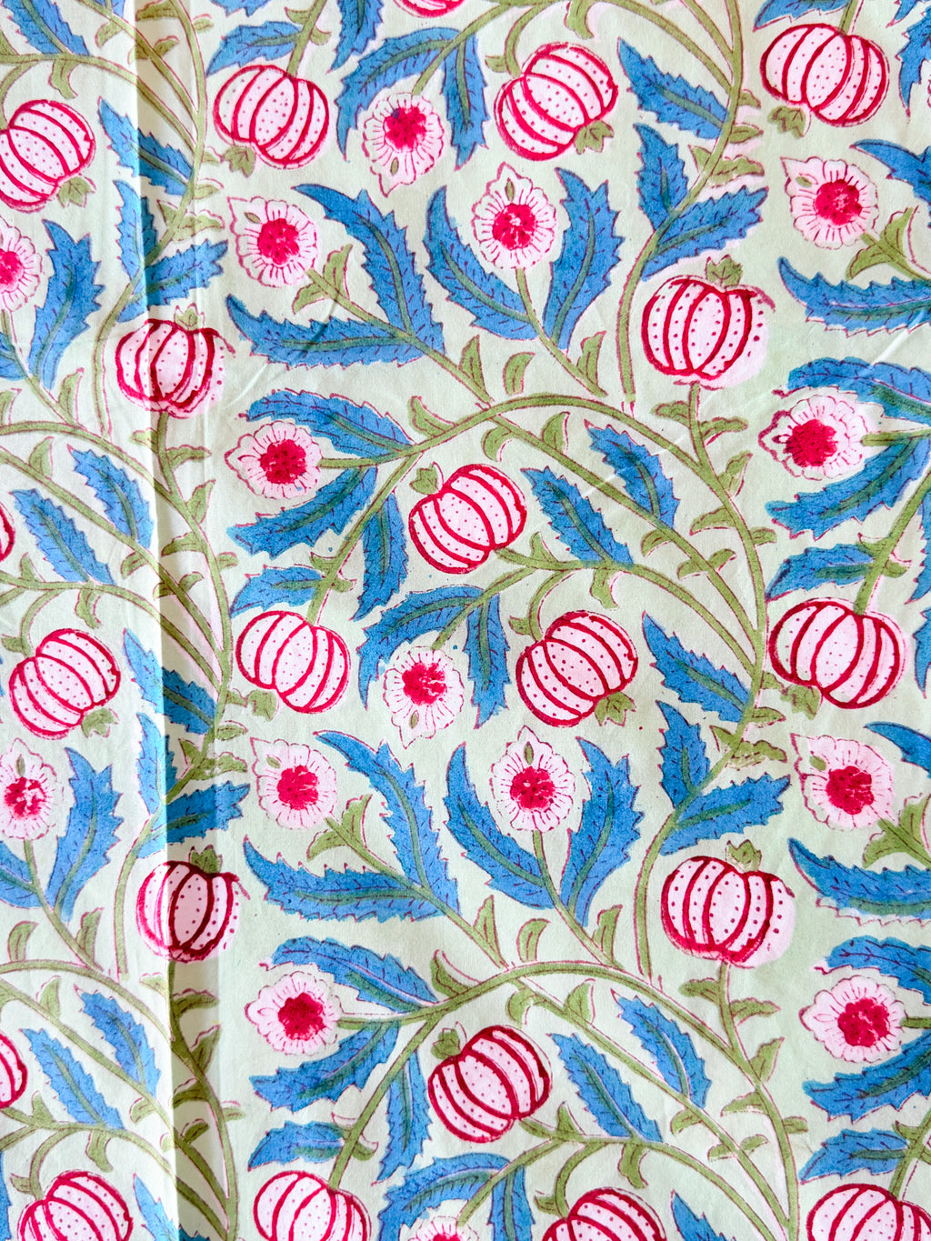Pink Anar & Blue Leaf Handblock Premium Cotton Bedsheet Set — hand-block printed bedsheet set, product view 6.