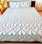 Turquoise Cypress & Pink Floral Handblock Premium Cotton Bedsheet Set — hand-block printed bedsheet set, product view 4.
