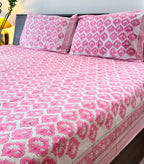 Pink Parrot Handblock Premium Cotton Bedsheet Set — hand-block printed bedsheet set, product view 2.