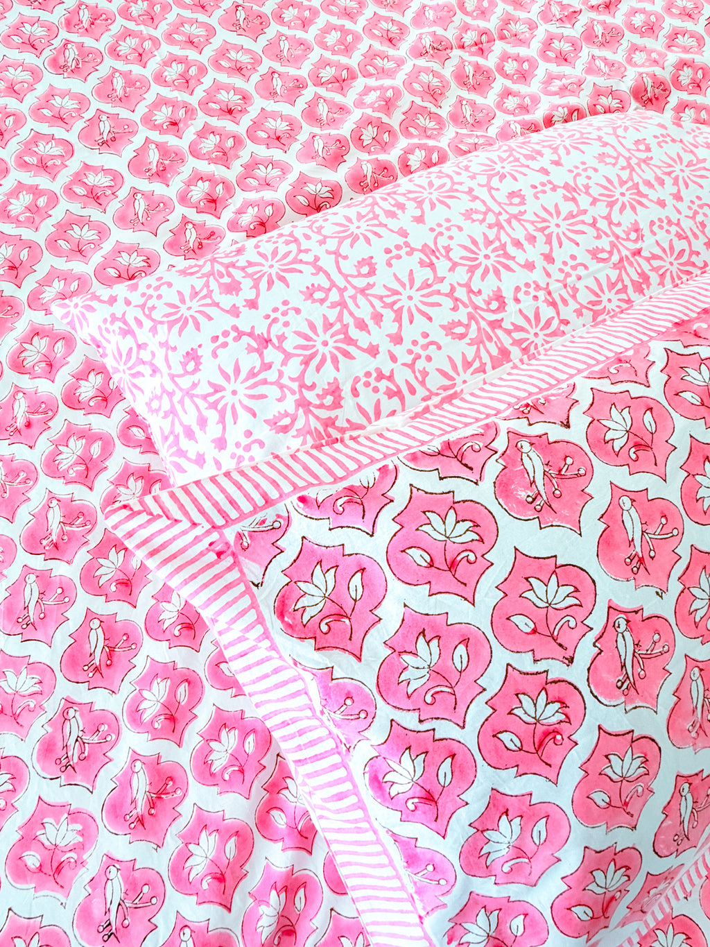 Pink Parrot Handblock Premium Cotton Bedsheet Set — hand-block printed bedsheet set, product view 6.