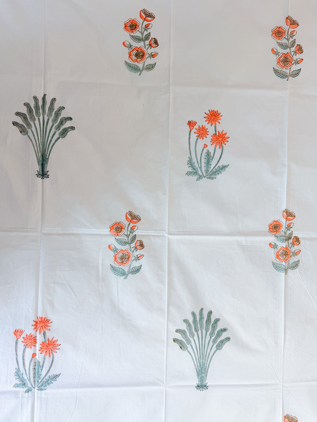 Banana Leaf & Orange Floral Handblock Premium Cotton Bedsheet Set — hand-block printed bedsheet set, product view 2.